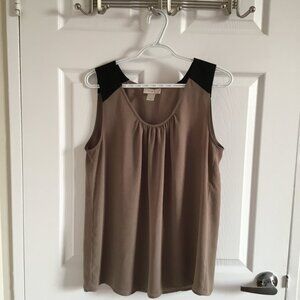 LOFT Women’s Sleeveless Top Blouse  – Taupe with Black Shoulder Detail Size M
